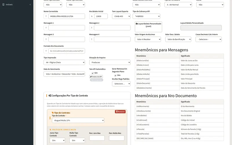 Banco configurado por API ou CNAB