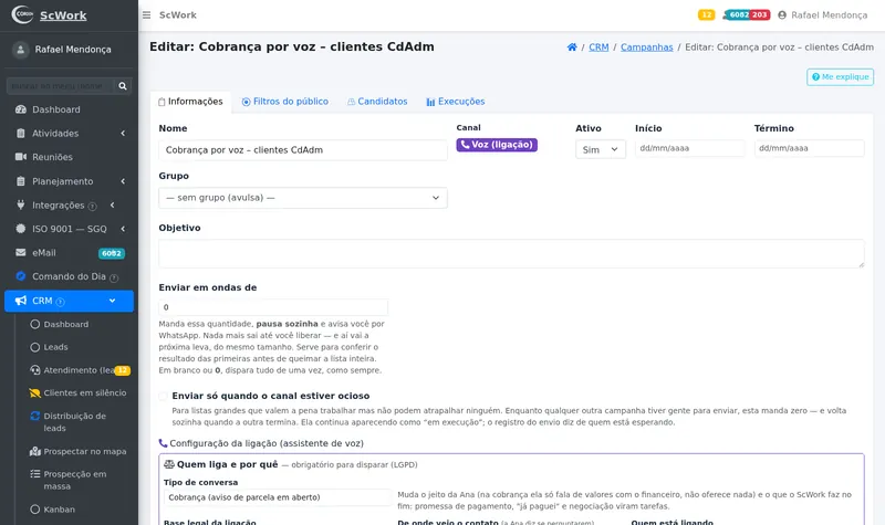Campanha do CRM com canal voz