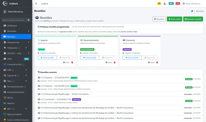Reuniões programadas e recentes